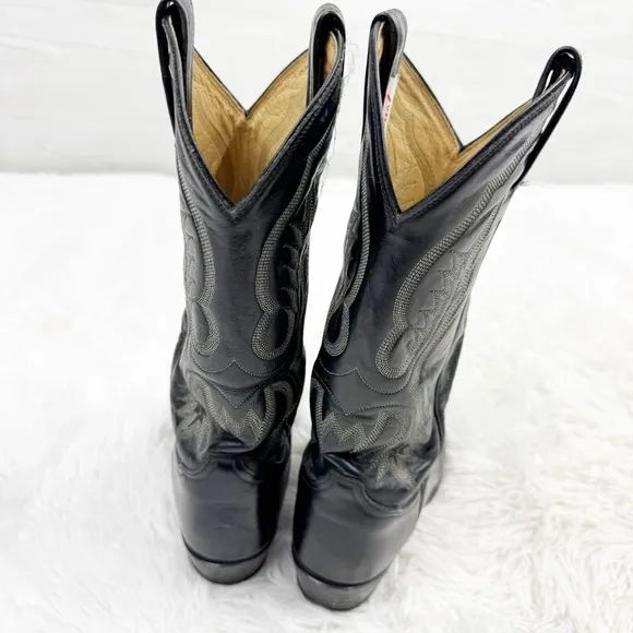 Tony Lama Stitched Accent Pointed Toe Leather Western Cowboy Boots