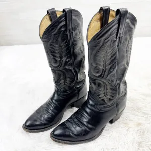 Tony Lama Stitched Accent Pointed Toe Leather Western Cowboy Boots