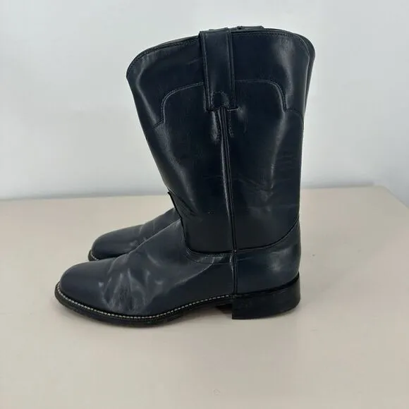Tony Lama Women Sz 7.5 Western Boots Dark Blue Leather Ropers Botas‎ 7502 USA