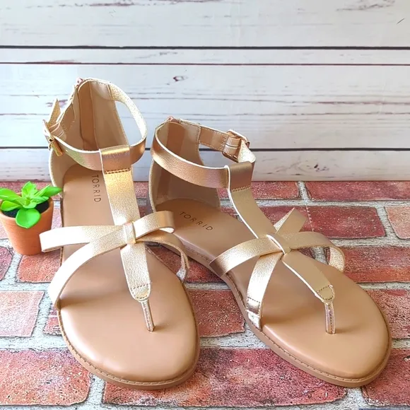 Torrid T-Strap Gladiator Sandal Women's 10WW Wide Rose Gold Summer Casual NWOT