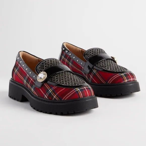 Torrid x Betsey Johnson Red Plaid Buckle Loafers 8WW 8 Wide Width — New!