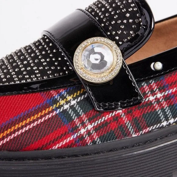 Torrid x Betsey Johnson Red Plaid Buckle Loafers 8WW 8 Wide Width — New!