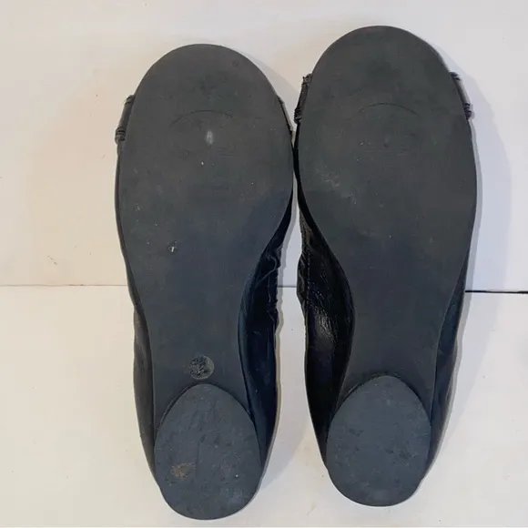 Tory Burch Ambrose Black Leather Gold Logo Slip On Ballet Flats