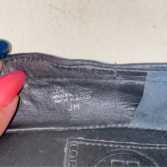 Tory Burch Ambrose Black Leather Gold Logo Slip On Ballet Flats