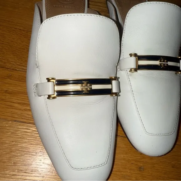 TORY BURCH AMELIA BACKLESS LOAFER 6 1/5M PERFECT IVORY CALF LEATHER