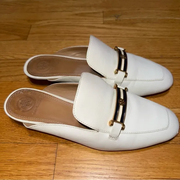 TORY BURCH AMELIA BACKLESS LOAFER 6 1/5M PERFECT IVORY CALF LEATHER