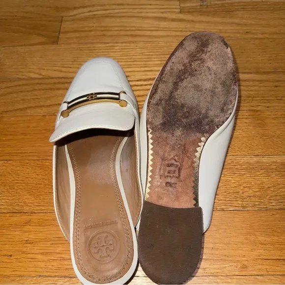 TORY BURCH AMELIA BACKLESS LOAFER 6 1/5M PERFECT IVORY CALF LEATHER