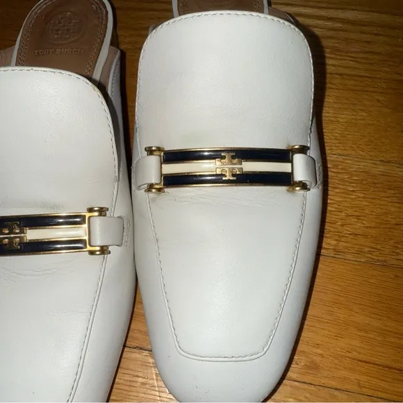 TORY BURCH AMELIA BACKLESS LOAFER 6 1/5M PERFECT IVORY CALF LEATHER