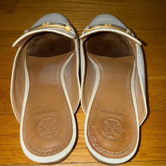 TORY BURCH AMELIA BACKLESS LOAFER 6 1/5M PERFECT IVORY CALF LEATHER