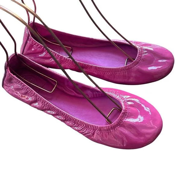 Tory Burch ballet flats size 7 pink Eddie patent leather lighweight slip on