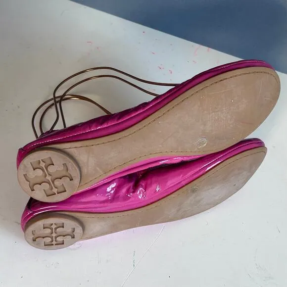 Tory Burch ballet flats size 7 pink Eddie patent leather lighweight slip on