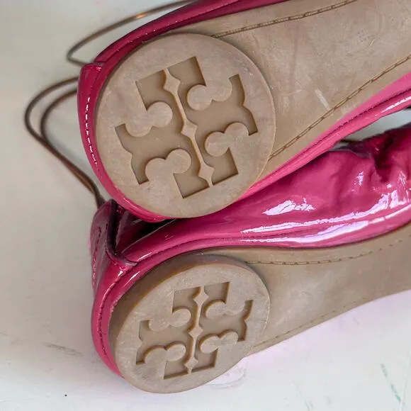 Tory Burch ballet flats size 7 pink Eddie patent leather lighweight slip on