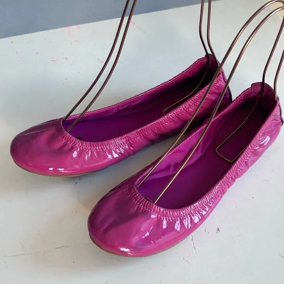 Tory Burch ballet flats size 7 pink Eddie patent leather lighweight slip on