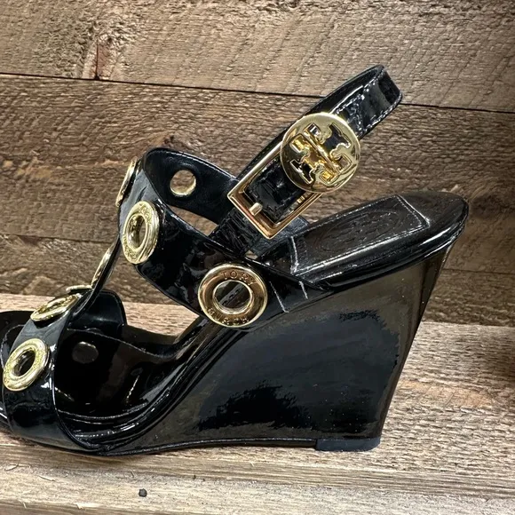 Tory Burch, black wedge sandal size 5