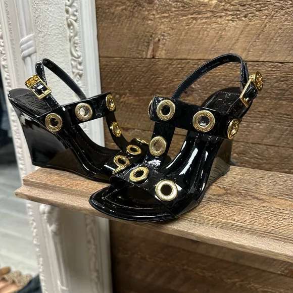 Tory Burch, black wedge sandal size 5