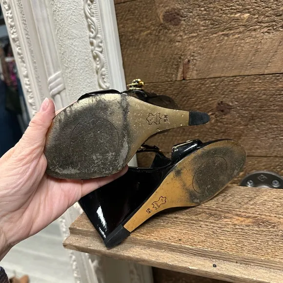 Tory Burch, black wedge sandal size 5