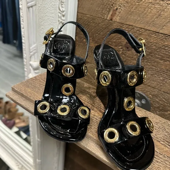 Tory Burch, black wedge sandal size 5