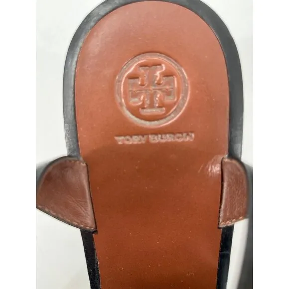Tory Burch Camilla Embroidered Black Leather Ankle Strap Sandals Platform Heel 9
