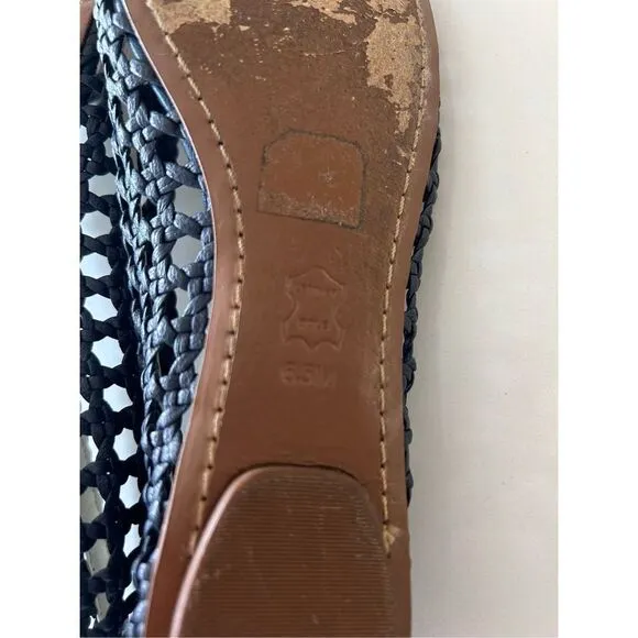 Tory Burch Carlyle Woven Leather Ballet Flats Women’s White Navy Size 6.5