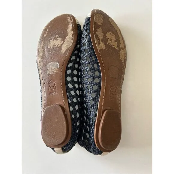 Tory Burch Carlyle Woven Leather Ballet Flats Women’s White Navy Size 6.5