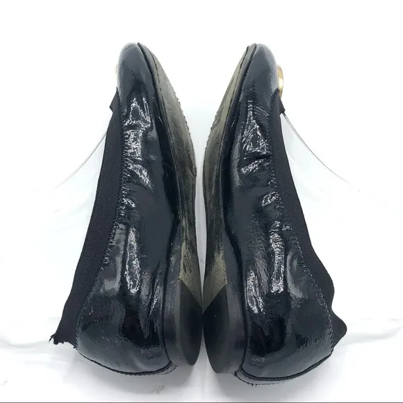 TORY BURCH Caroline Ballet Flats Black Leather Patent Slip On Medallion 8.5 Logo