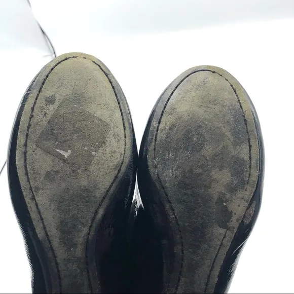 TORY BURCH Caroline Ballet Flats Black Leather Patent Slip On Medallion 8.5 Logo