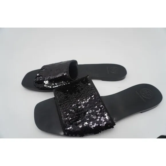 Tory Burch Carter Reversible Black/Silver Sequin Embellishments Slide Size 9M