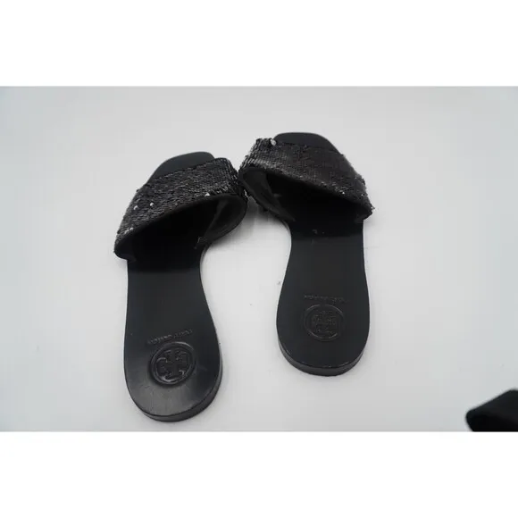 Tory Burch Carter Reversible Black/Silver Sequin Embellishments Slide Size 9M