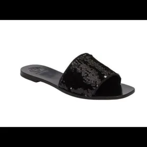 Tory Burch Carter Reversible Black/Silver Sequin Embellishments Slide Size 9M