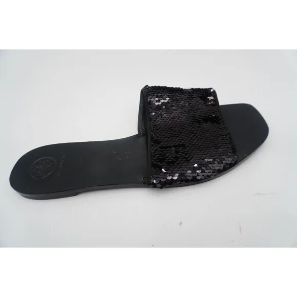 Tory Burch Carter Reversible Black/Silver Sequin Embellishments Slide Size 9M