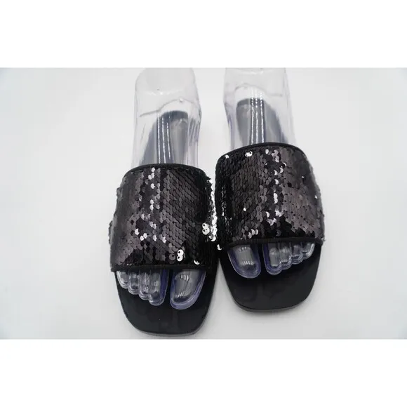 Tory Burch Carter Reversible Black/Silver Sequin Embellishments Slide Size 9M