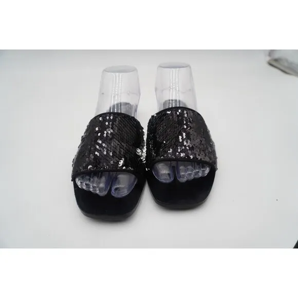 Tory Burch Carter Reversible Black/Silver Sequin Embellishments Slide Size 9M