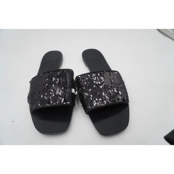 Tory Burch Carter Reversible Black/Silver Sequin Embellishments Slide Size 9M