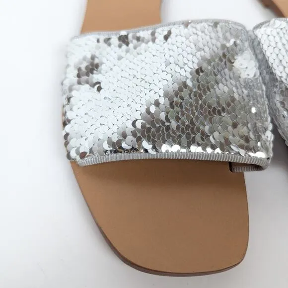 Tory Burch Carter Silver Sequin Slip On Slide Sandals Size 8