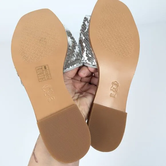Tory Burch Carter Silver Sequin Slip On Slide Sandals Size 8