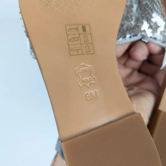 Tory Burch Carter Silver Sequin Slip On Slide Sandals Size 8