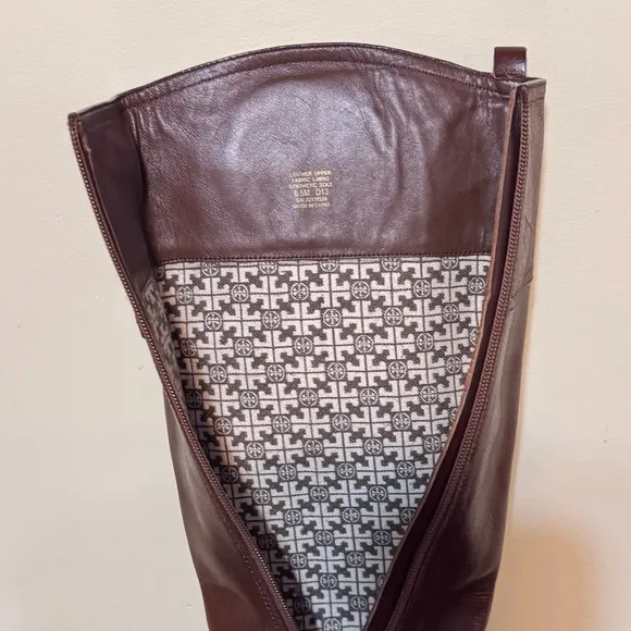 Tory Burch Classic Kiernan Almond Brown Leather Women’s Riding Boots Sz 6.5 M