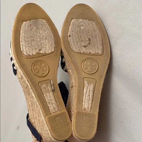 Tory Burch Clubhouse navy and cream geometric espadrilles 39