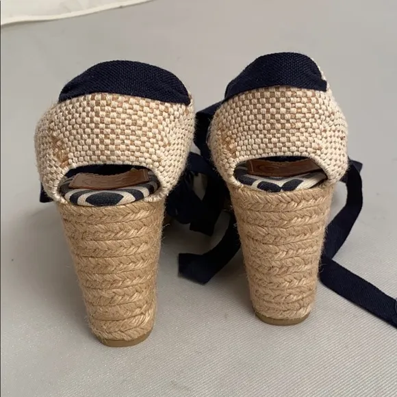 Tory Burch Clubhouse navy and cream geometric espadrilles 39