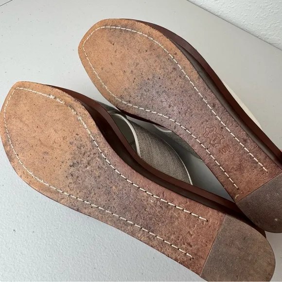 Tory Burch culver canvas linen leather crisscross wedge sandals 10