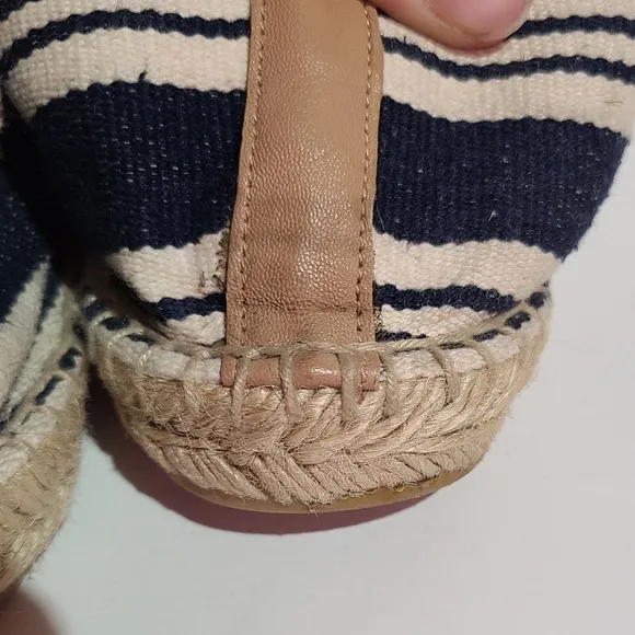 Tory burch flats espadrille canvas slip ons red logo striped