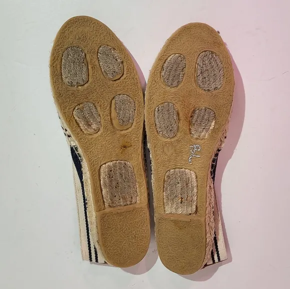 Tory burch flats espadrille canvas slip ons red logo striped