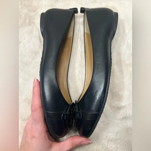 Tory Burch Gabriel Black Leather Slip On Ballet Flats Size 6.5