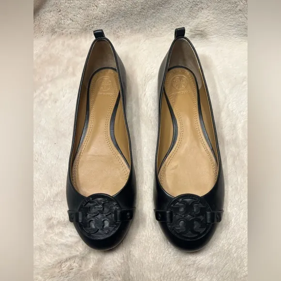 Tory Burch Gabriel Black Leather Slip On Ballet Flats Size 6.5