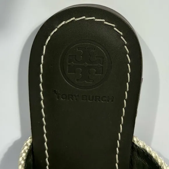 Tory Burch Jessa Thong Sandal Gold Horse-Head Hardware Black/Blue Leather Sz.5.5