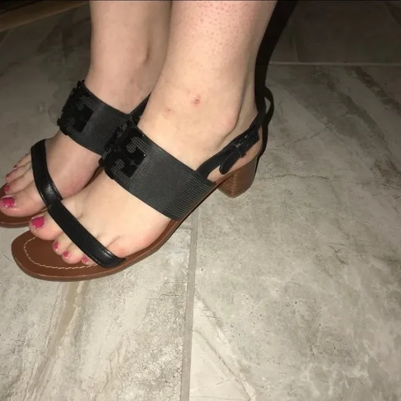 Tory Burch Lowell 2 Perforated Leather Heel Black Size 10.5