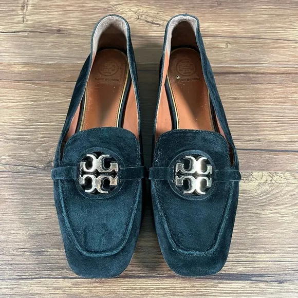 TORY BURCH ‘Metal Miller’ Black Suede Loafers Women’s Size 9 Shoes