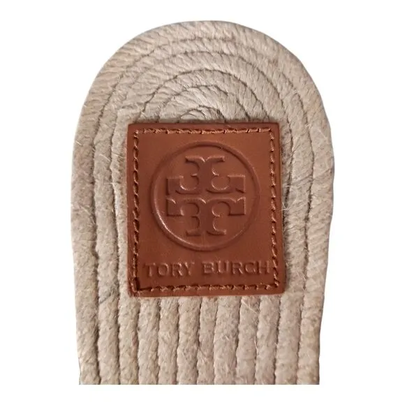 Tory Burch Miller Studded Espadrilles Tan Leather Gold Sandal Flat Flip Flop 8
