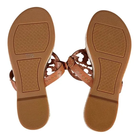 Tory Burch Miller Studded Espadrilles Tan Leather Gold Sandal Flat Flip Flop 8