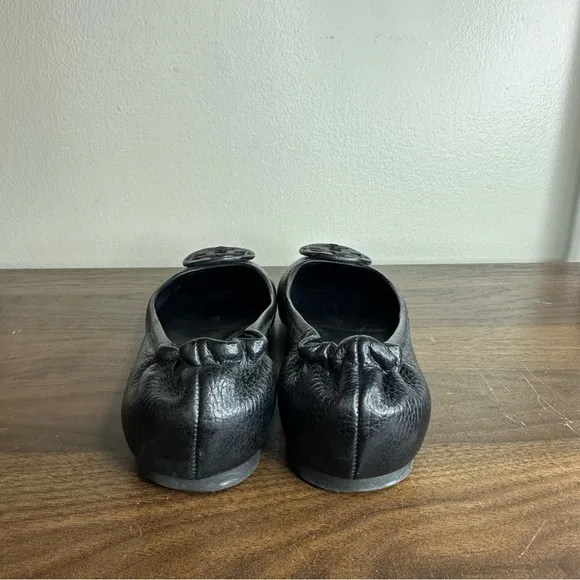 Tory Burch Minnie Black Leather Ballet Flats Sz 6 Womens